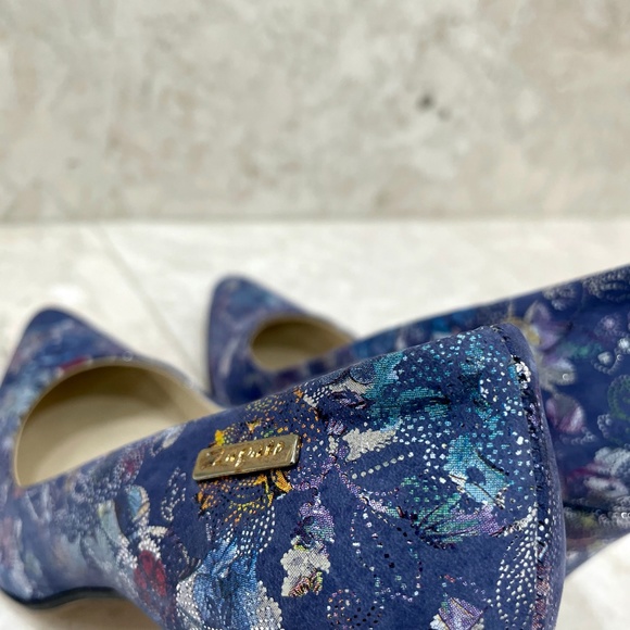 ZAPATO {38} Pumps Floral Fabric Blue Metallic Handmade - Picture 6 of 16